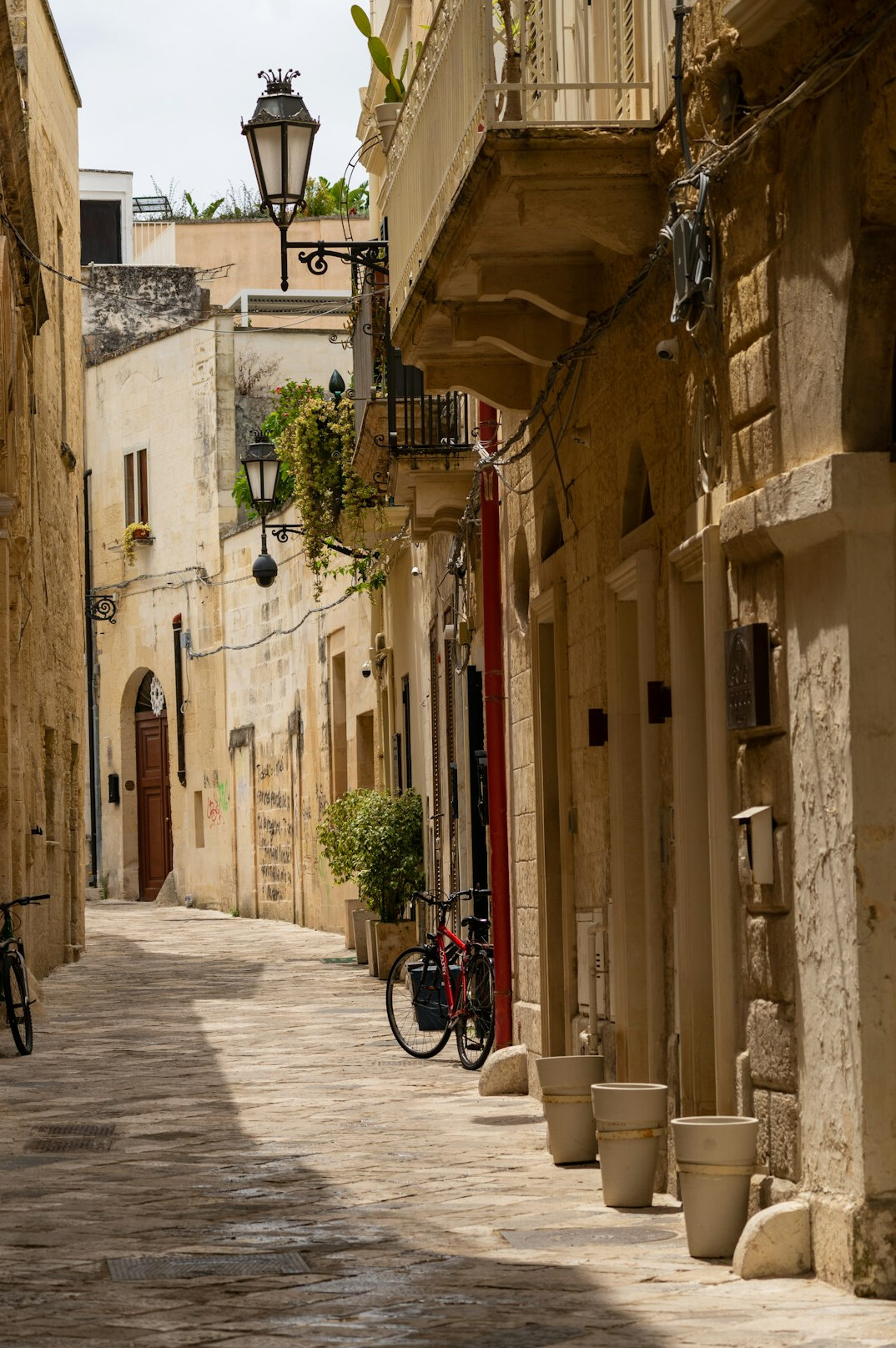 Narrow European street with historic buildings