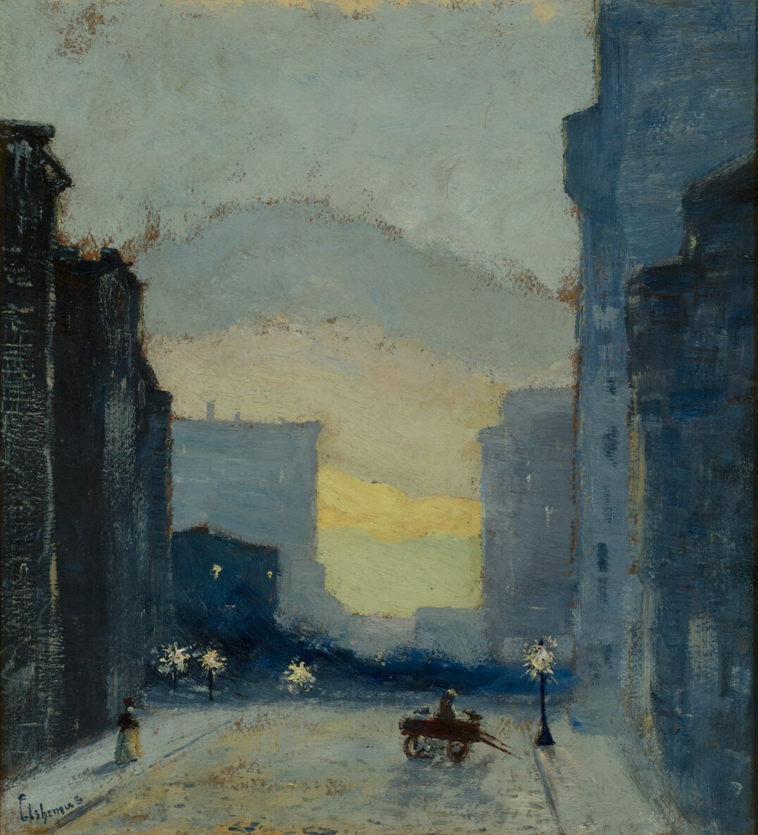 Historic old town street with cobblestones at dusk